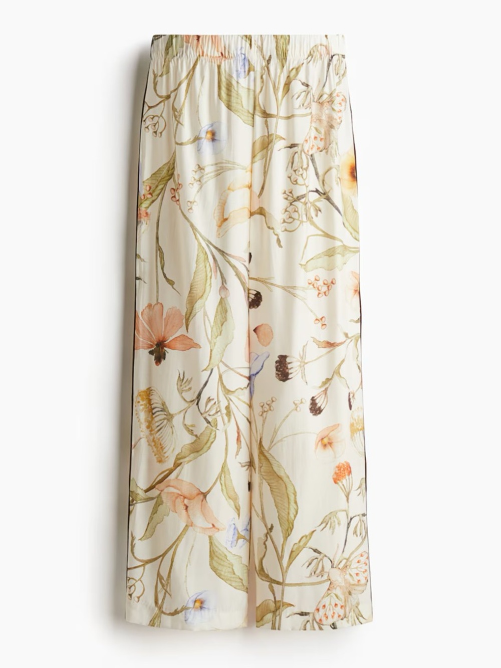 H&M Cream Floral Wide Leg Resort Pants with Piping Detail Medium